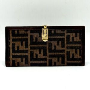 Fendi Zucca Wallet Gold FF Flip Clasp (Vintage, 80's-Early 90s) - Authentic